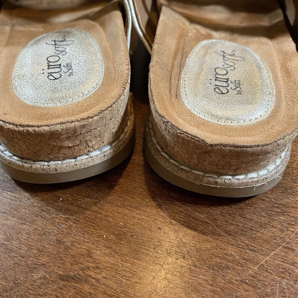 Euro Soft By Soft Golden Light‎ Gold Women's Sandals Size 9 M Cork Boho Chunky